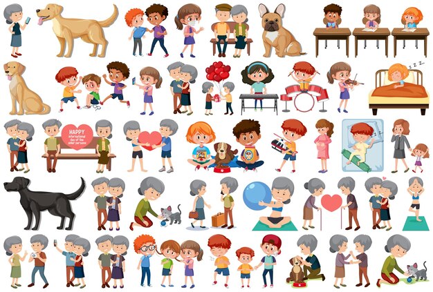 Conjunto de diferentes actividades personas en estilo de dibujos animados