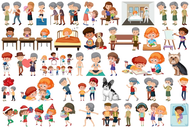 Conjunto de diferentes actividades personas en estilo de dibujos animados
