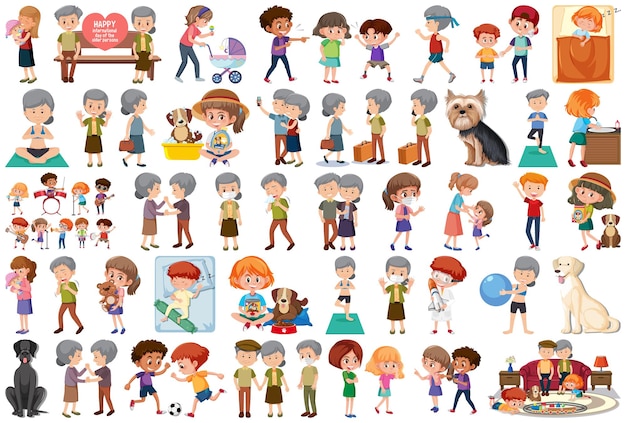 Conjunto de diferentes actividades personas en estilo de dibujos animados