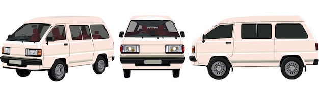 Conjunto de diferentes ángulos de una ilustración de automóvil blanco ilustración de vehículo toyota lite ace