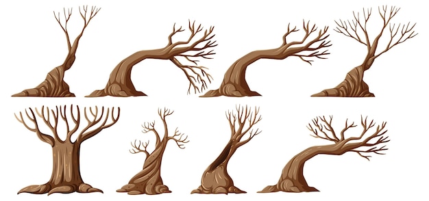 Vector conjunto de diferentes árboles de cuento de hadas.