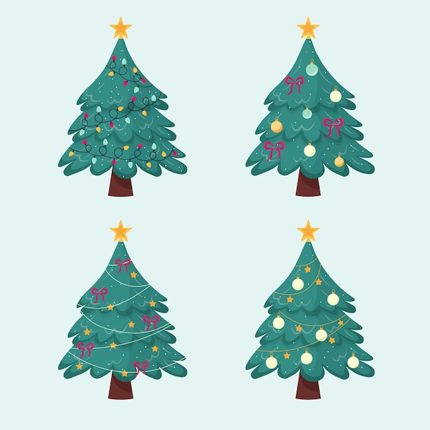 Conjunto de diferentes árboles de navidad ilustración vectorial