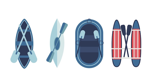 Vector conjunto de diferentes barcos y remos. ilustración de vector.