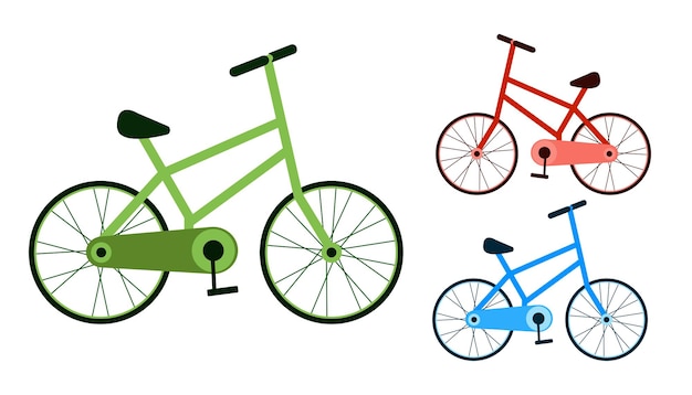 Conjunto de diferentes bicicletas colección aislado sobre fondo blanco ilustración vectorial