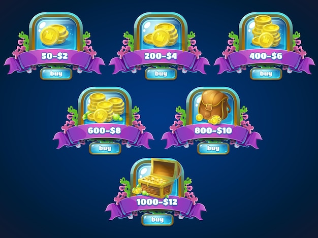 Conjunto de diferentes botones, impulsores para las ruinas del juego Atlantis.