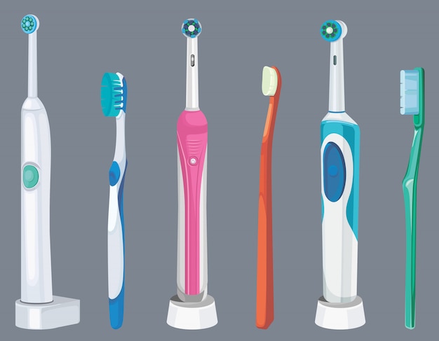 Conjunto de diferentes cepillos de dientes. Herramientas para el cuidado bucal.