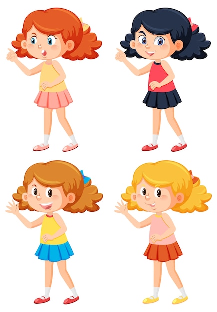 Vector conjunto de diferentes chicas de pelo rizado.