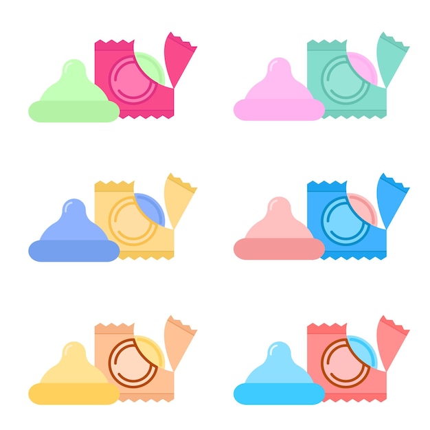 Conjunto de diferentes condones y paquetes Ilustración vectorial