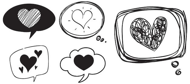 Vector conjunto de diferentes corazones en estilo doodle