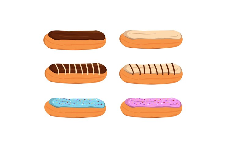 Vector conjunto de diferentes eclairs colección eclair postres sabrosos