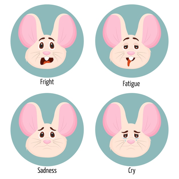 Conjunto de diferentes emociones de un personaje de ratón Expresión facial Conjunto de sentimientos de personajes de ratón