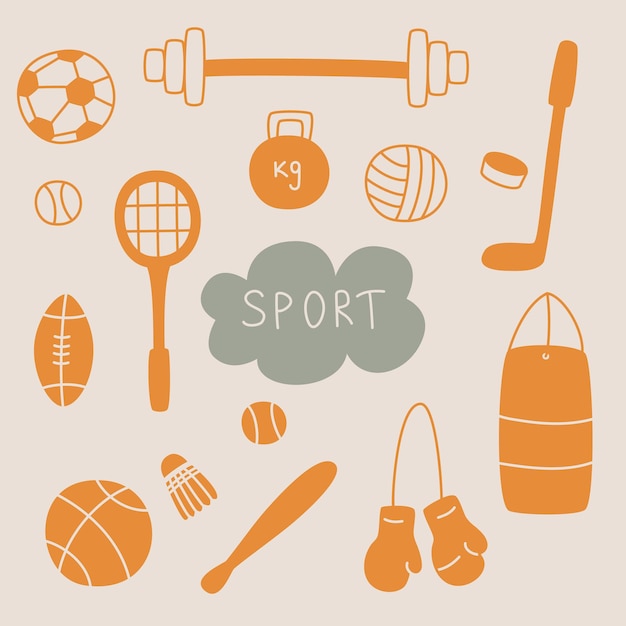 conjunto de diferentes equipos deportivos en ilustración vectorial naranja