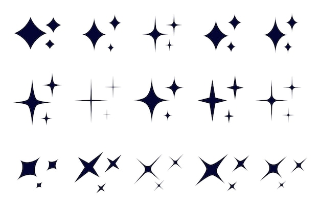 Un conjunto de diferentes estrellas de chispas icono de destello brillante el brillo de las cosas valiosas