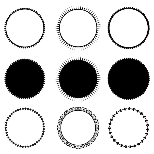 Vector conjunto de diferentes etiquetas en blanco vacías o sellos circulares, círculos, formas redondeadas