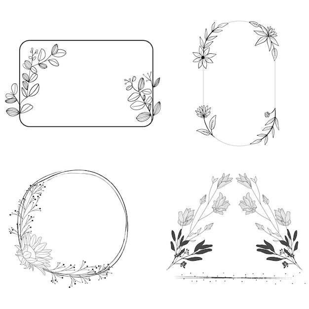 Conjunto de diferentes flores brunch y marcos de trazo plano editable Colección floral de línea de lujo