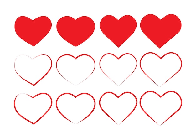 Conjunto de diferentes formas de corazón Vector de símbolos de corazones libres.