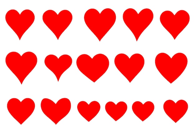 Conjunto de diferentes formas de corazones rojos