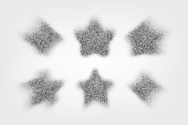 Conjunto de diferentes formas de estrellas vectoriales en blanco y negro