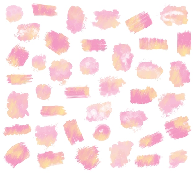 conjunto de diferentes formas de pinceles con colores pastel rosa y amarillo