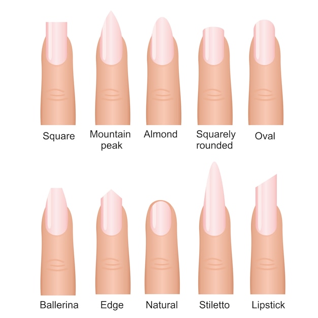 Conjunto de diferentes formas de uñas.