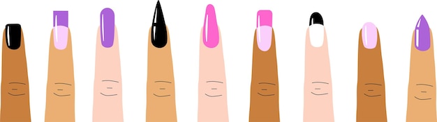 Vector conjunto de diferentes formas de uñas.