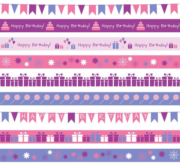 Vector conjunto de diferentes fronteras para fiesta de cumpleaños o saludos.