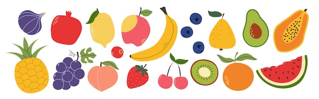 Conjunto de diferentes frutas y bayas Colección de vitaminas orgánicas y nutrición saludable Aislado