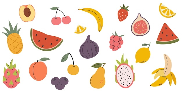 Conjunto de diferentes frutas y bayas colección de vitaminas orgánicas y nutrición saludable