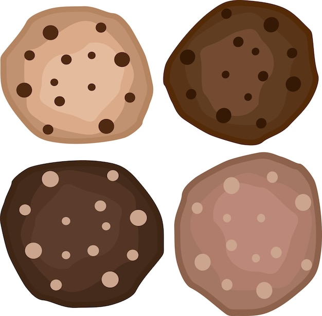 conjunto de diferentes galletas de chip con vector de ilustración de chips de chocolate