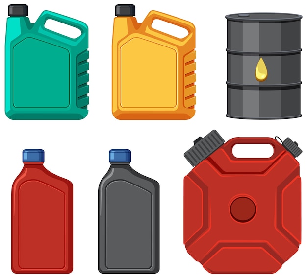 Conjunto de diferentes galones de aceite