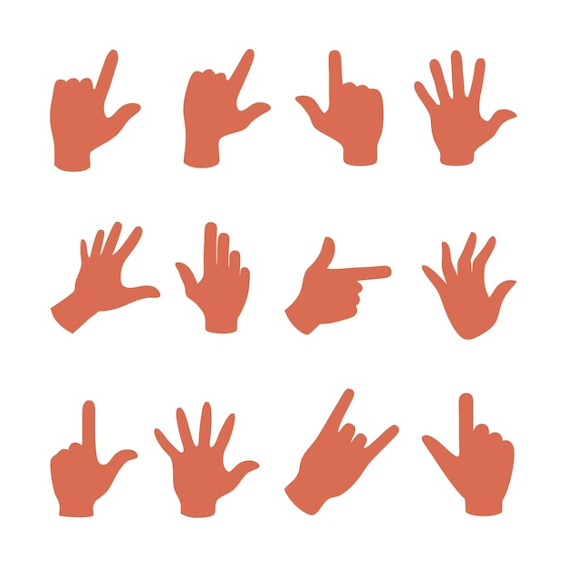 conjunto de diferentes gestos de la mano fondo blanco