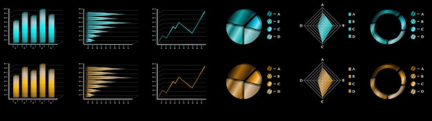 conjunto de diferentes gráficos de negocios coloridos y diagrama de flujo de plantilla de infografía vector aislado
