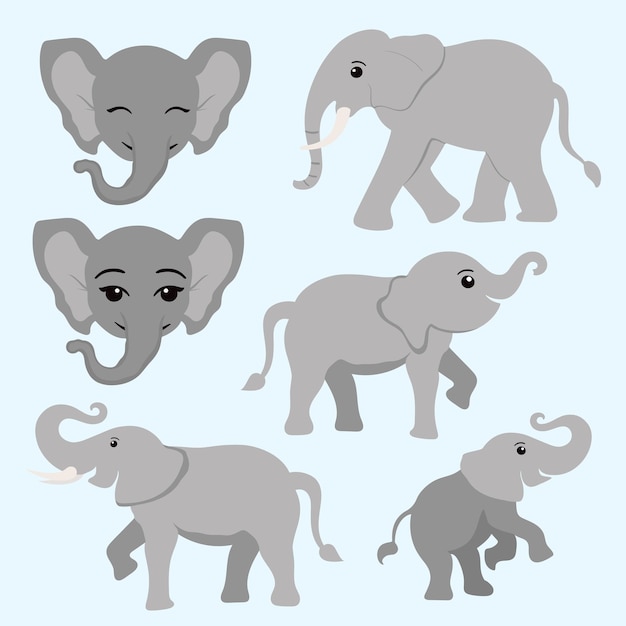 Vector un conjunto de diferentes íconos de elefantes