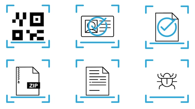 Conjunto de diferentes iconos de escaneo arte de línea iconos de scaneo ilustración vectorial