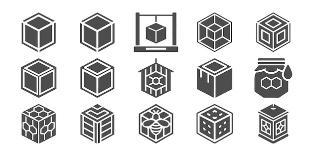 Conjunto de diferentes iconos de formas de cubo y panal