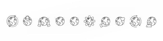 Conjunto de diferentes iconos de globo terráqueo sobre ilustración de fondo blanco signo mundial