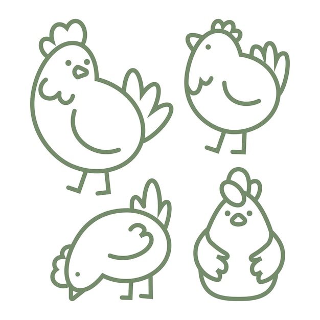 Vector conjunto de diferentes iconos lineales de pollo