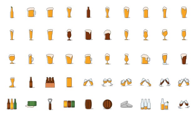 Conjunto de diferentes iconos relacionados con la cerveza Ilustración vectorial