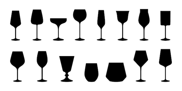 Conjunto de diferentes iconos de vasos y colección de vasos de vino