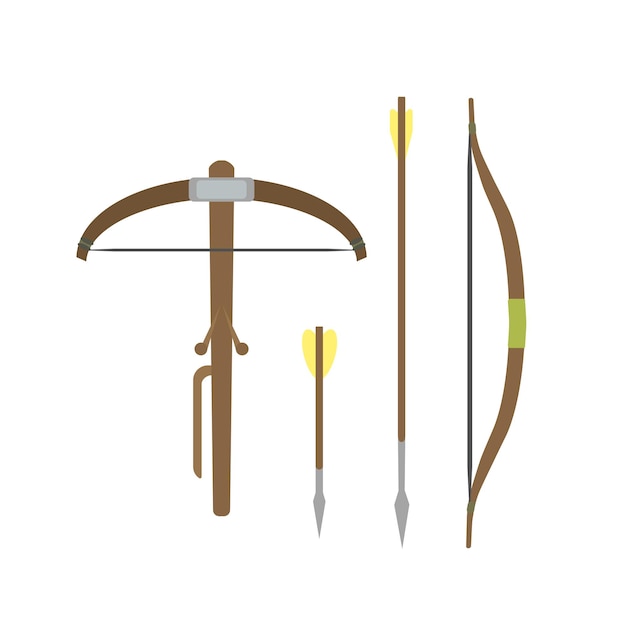 Vector conjunto de diferentes ilustraciones planas vectoriales de armas medievales