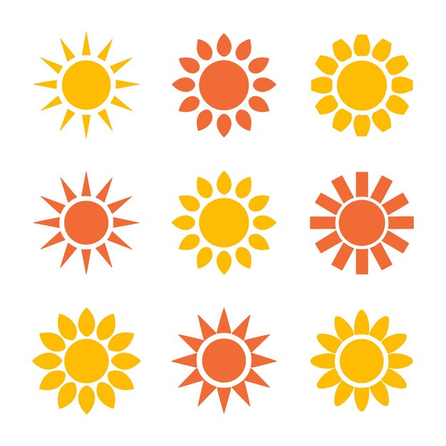 Conjunto de diferentes ilustraciones del sol