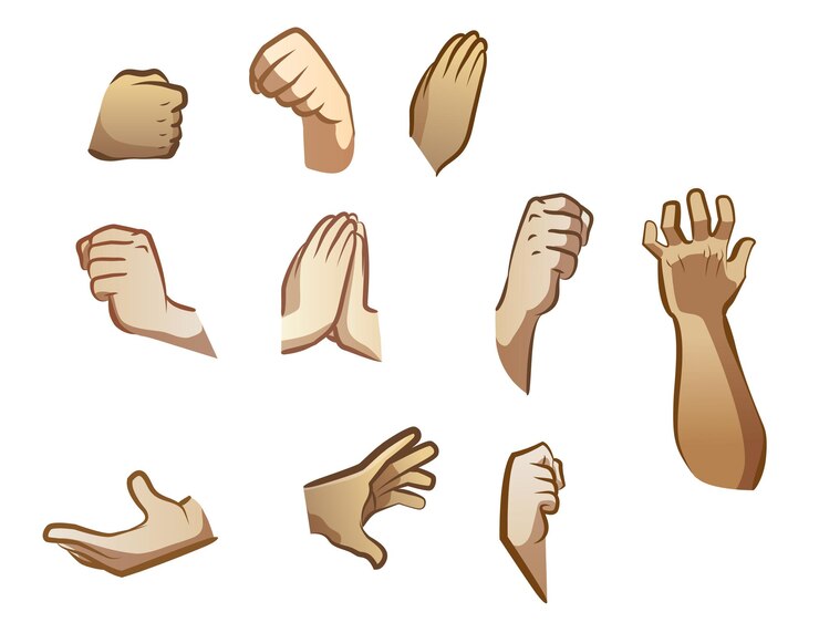 Vector un conjunto de diferentes imágenes de manos