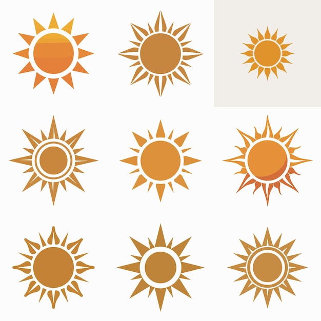 un conjunto de diferentes imágenes del sol con un fondo dorado