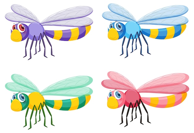 Conjunto de diferentes libélulas lindas