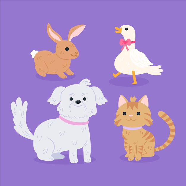 Vector conjunto de diferentes mascotas domesticas