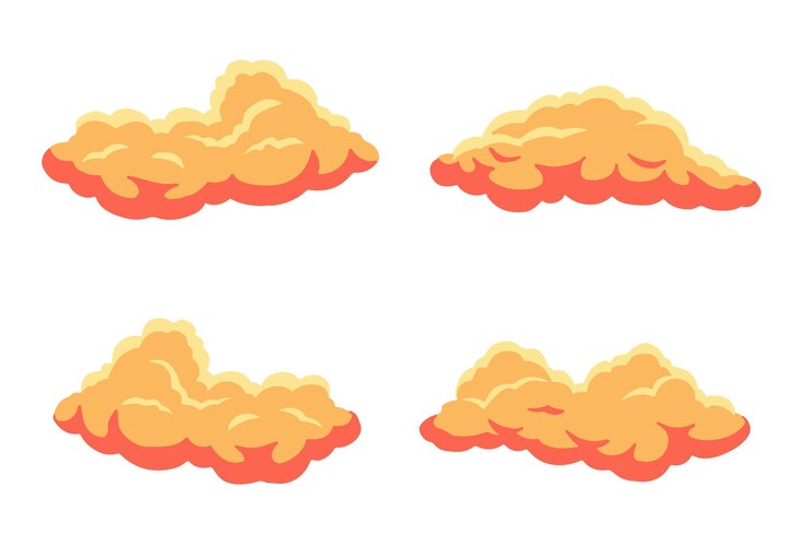 Conjunto de diferentes nubes de dibujos animados vectoriales Nubes naranjas planas ilustración sobre fondo blanco