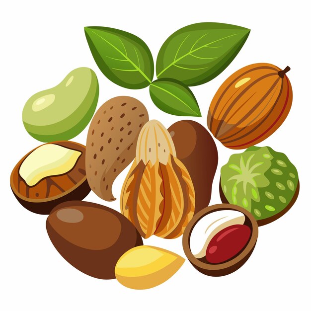 Conjunto de diferentes nueces avellanas cacahuetes almendras pistachos nueces caju