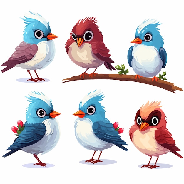 Vector conjunto de diferentes pájaros de dibujos animados