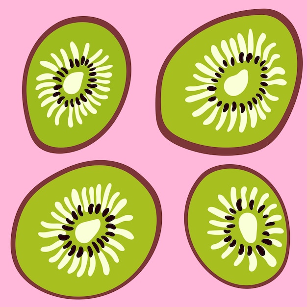 Un conjunto de diferentes pedazos jugosos de kiwi jugoso