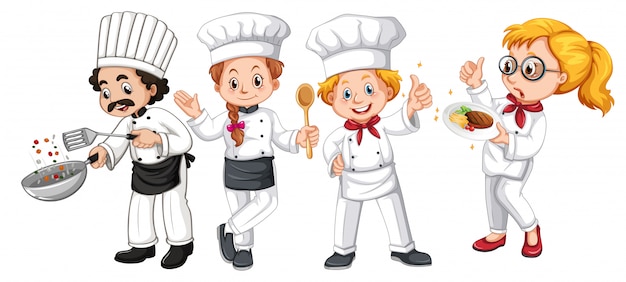 Conjunto de diferentes personajes de cocinero.